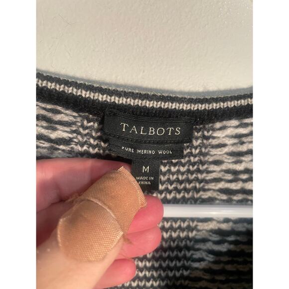 Talbots Black Checked Pure Merino Wool Chunky Knit Cardigan Size Medium - Picture 8 of 9